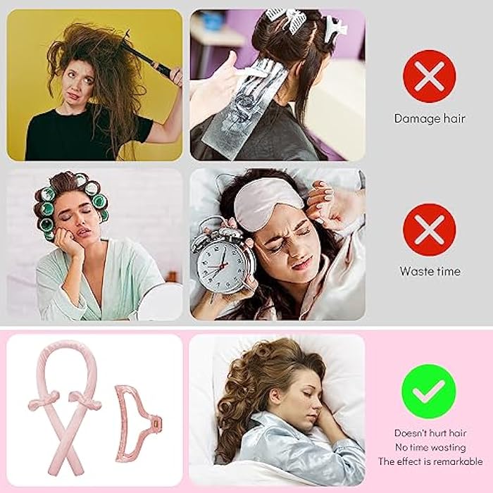 Jsdoin Heatless Curlers Headband -Heatless Curling Rod Headbands, Satin set overnight hair no heat curling, Wave Roller curler, Styling Tools for Long Medium Hair, Pink, Pack of 1 - Image 4